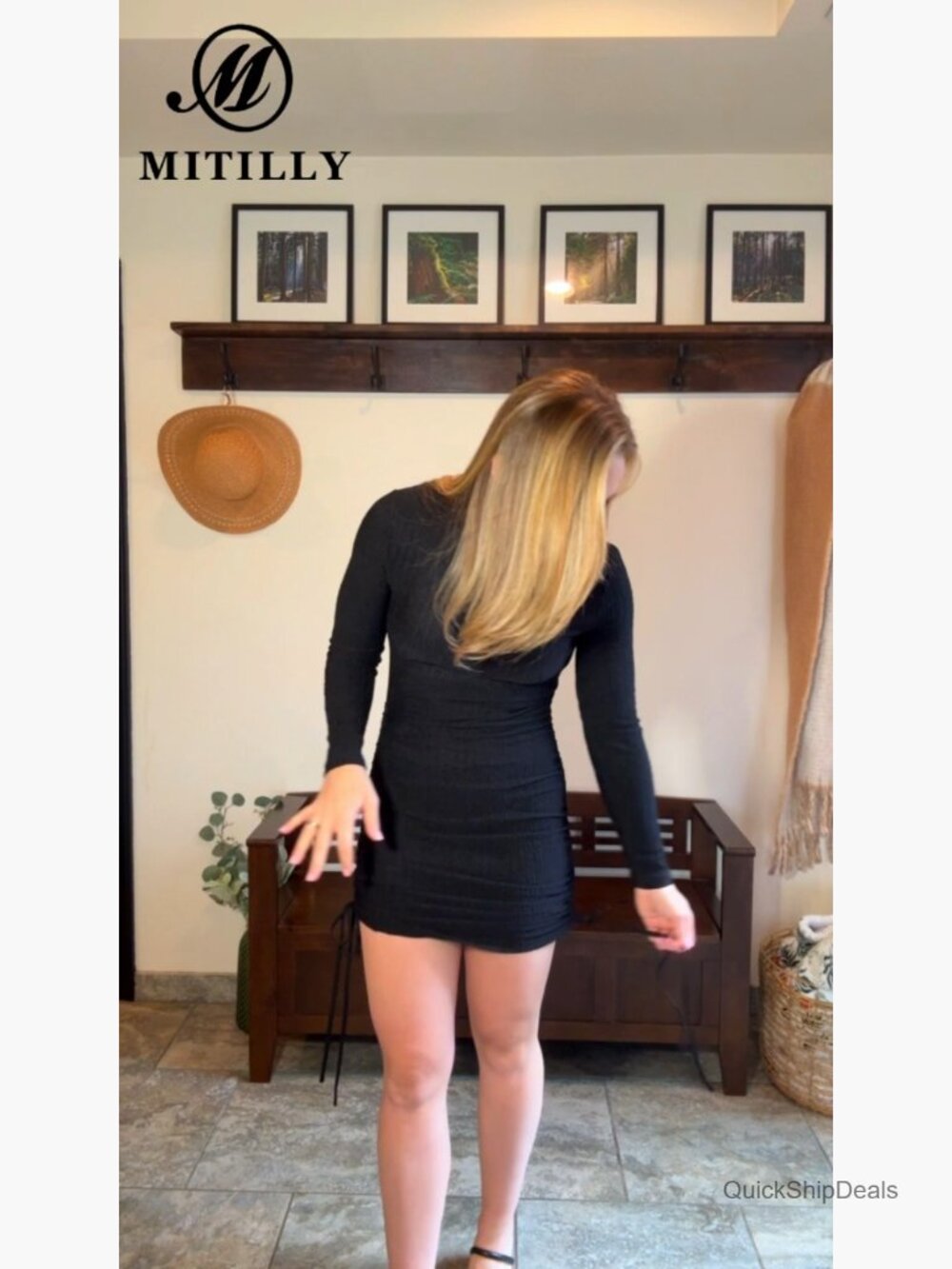 Long Sleeve Bodycon Ruched Drawstring Cocktail Mini Dress - Picture 7 of 7